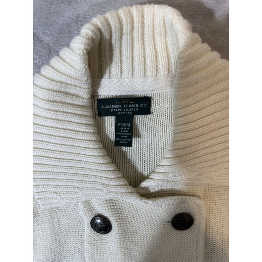 Lauren Ralph Lauren Women's Nautical Striped Cardigan Cream Navy Petite Medium - Picture 3 of 6